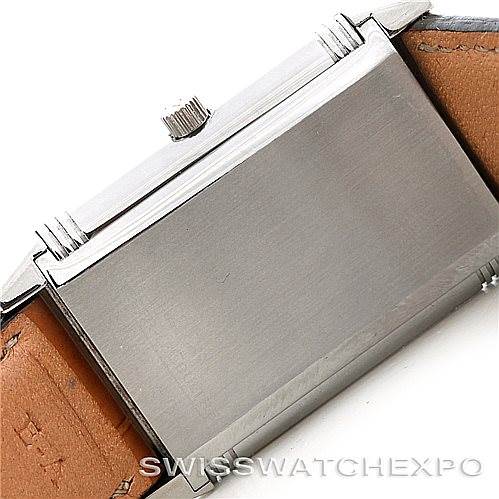 This image shows the back case and part of the strap of a Jaeger LeCoultre Reverso 250.84.11 Men's Stainless Steel Silver Dial 250.84.11 Men's Stainless Steel Silver Dial watch.