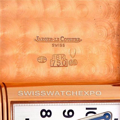 The image shows a close-up of the Jaeger-LeCoultre Reverso platinum hallmarks and partial dial with the brand name and some numerals visible.