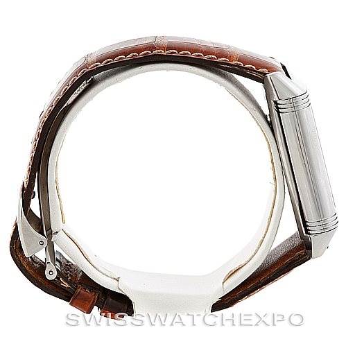 The image shows a side view of the watchband, case, and clasp of the Jaeger LeCoultre Reverso 270.8.36 Men's Stainless Steel Silver Dial 270.8.36 Men's Stainless Steel Silver Dial model.