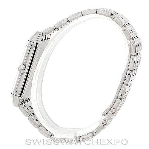 Side view of a Jaeger-LeCoultre Reverso watch, showing the bracelet and side of the watch case.