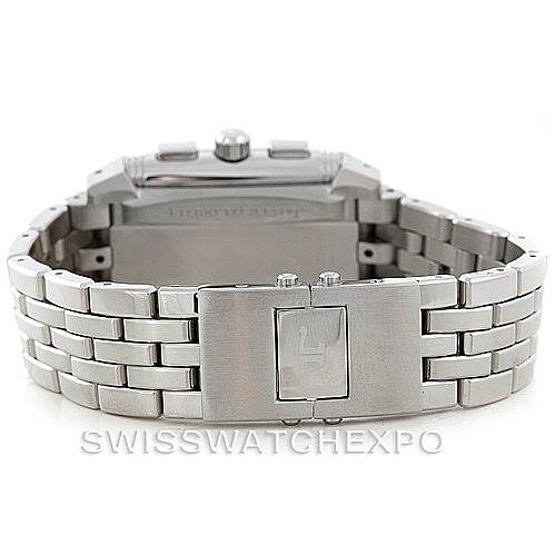 This image shows the clasp and band of a Jaeger LeCoultre Reverso 295.8.59 Men's Stainless Steel Black Dial 295.8.59 Men's Stainless Steel Black Dial watch from the back angle.