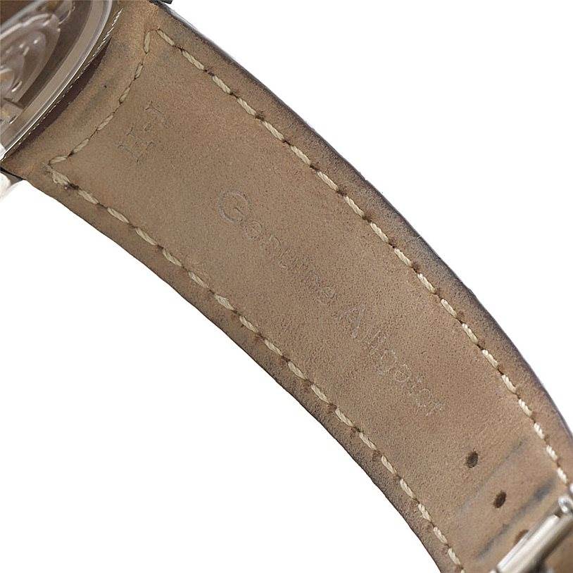 This image shows the interior side of the leather strap for a Jaeger LeCoultre Master 147.8.37.S Men's Stainless Steel Silver Dial 147.8.37.S Men's Stainless Steel Silver Dial model watch.