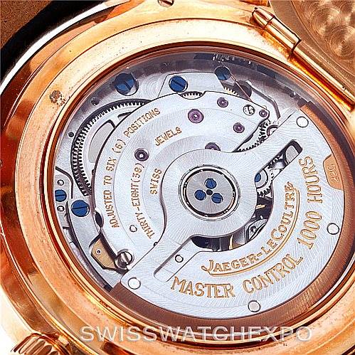 This close-up image shows the movement and inner workings of the Jaeger-LeCoultre Master Control watch.