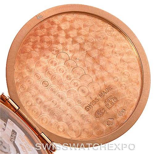 This image shows the inner case back of a Jaeger LeCoultre Master 142.2.92 Men's Rose Gold Silver Dial 142.2.92 Men's Rose Gold Silver Dial model watch, featuring a "Swiss Made" engraving.