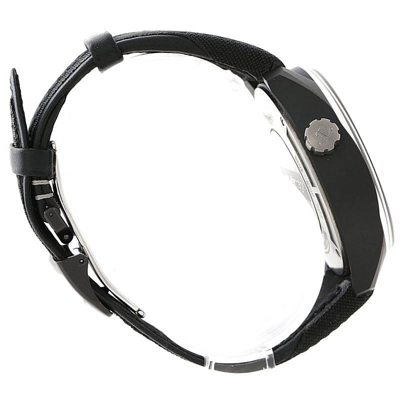 The image shows a side view of the Jaeger LeCoultre Amvox 193.J.471 Men's Stainless Steel Black Dial 193.J.471 Men's Stainless Steel Black Dial watch, highlighting its crown, case, and strap.