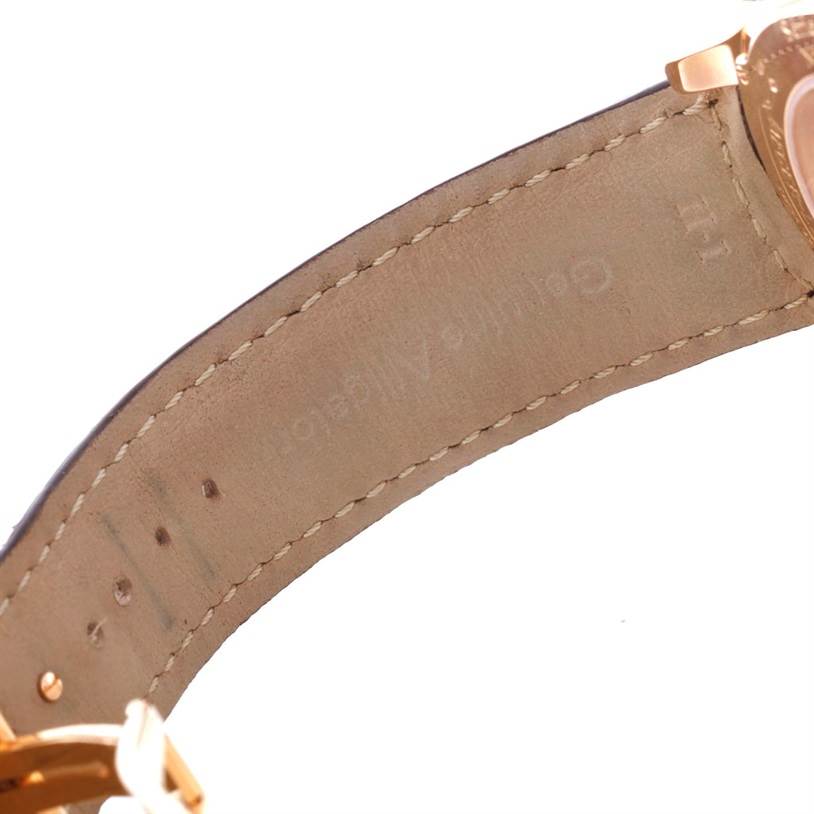 This image shows the inside of the leather strap and part of the buckle of the Jaeger-LeCoultre Master model watch.