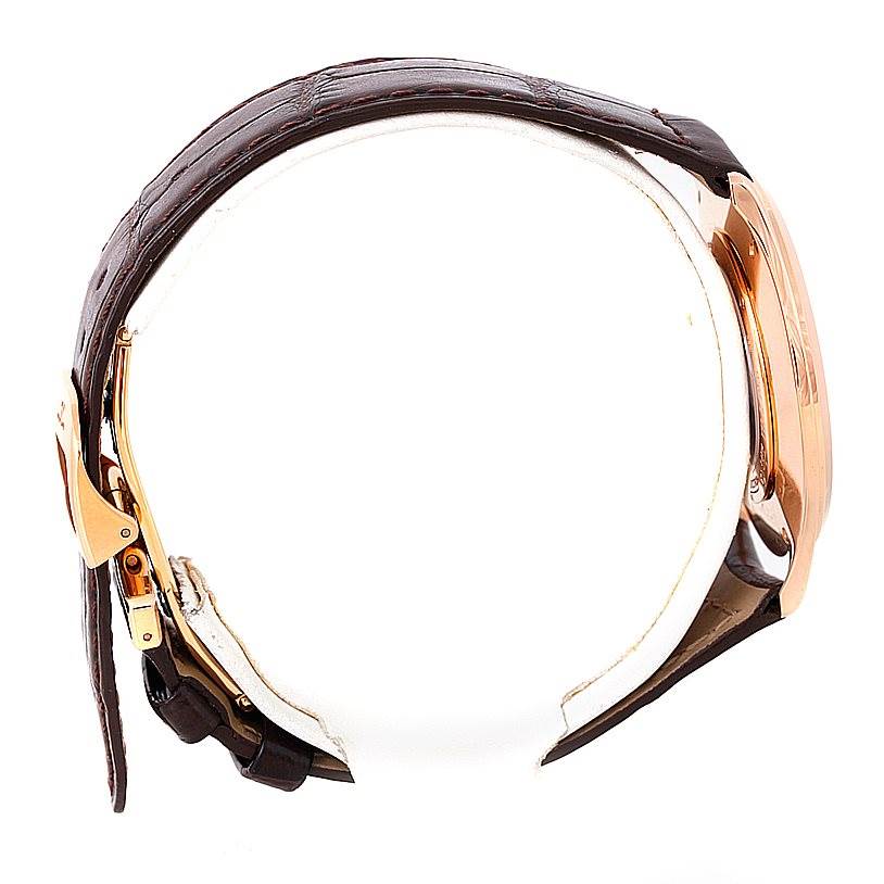 This image shows a side view of the Jaeger-LeCoultre Master model watch, highlighting its leather strap and buckle.