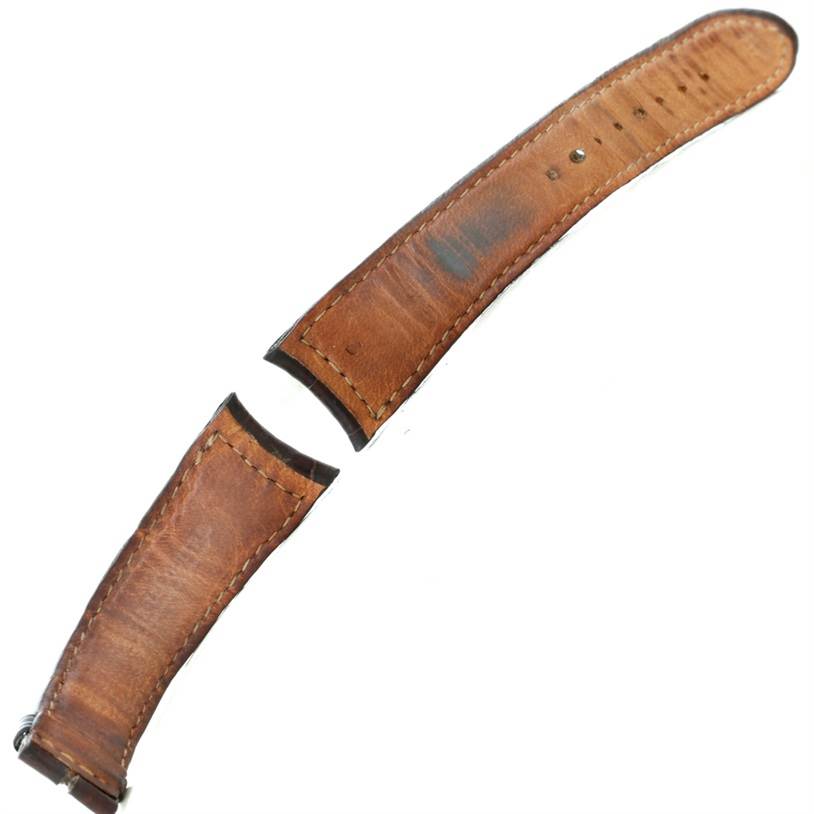 This image shows a split brown leather strap for the Jaeger LeCoultre Master 147.8.05.S Men's Stainless Steel Silver Dial 147.8.05.S Men's Stainless Steel Silver Dial watch.