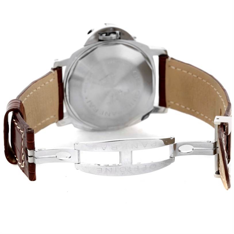 The image shows the back and open clasp of a Panerai Luminor PAM00090 Men
s Stainless Steel Black Dial PAM00090 Men
s Stainless Steel Black Dial watch.