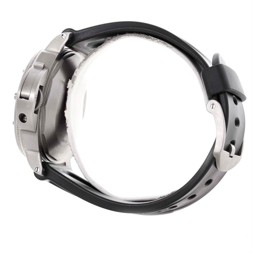 The image shows a side view of the Panerai Submersible PAM00025 Men's Titanium Black Dial PAM00025 Men's Titanium Black Dial watch, displaying its case, crown, lugs, and rubber strap.