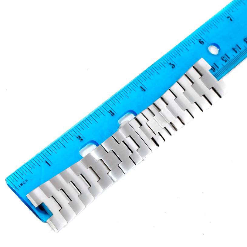 This image shows a stainless steel bracelet for a Panerai Luminor PAM00347 Men's Stainless Steel Black Dial PAM00347 Men's Stainless Steel Black Dial watch, measured with a blue ruler.