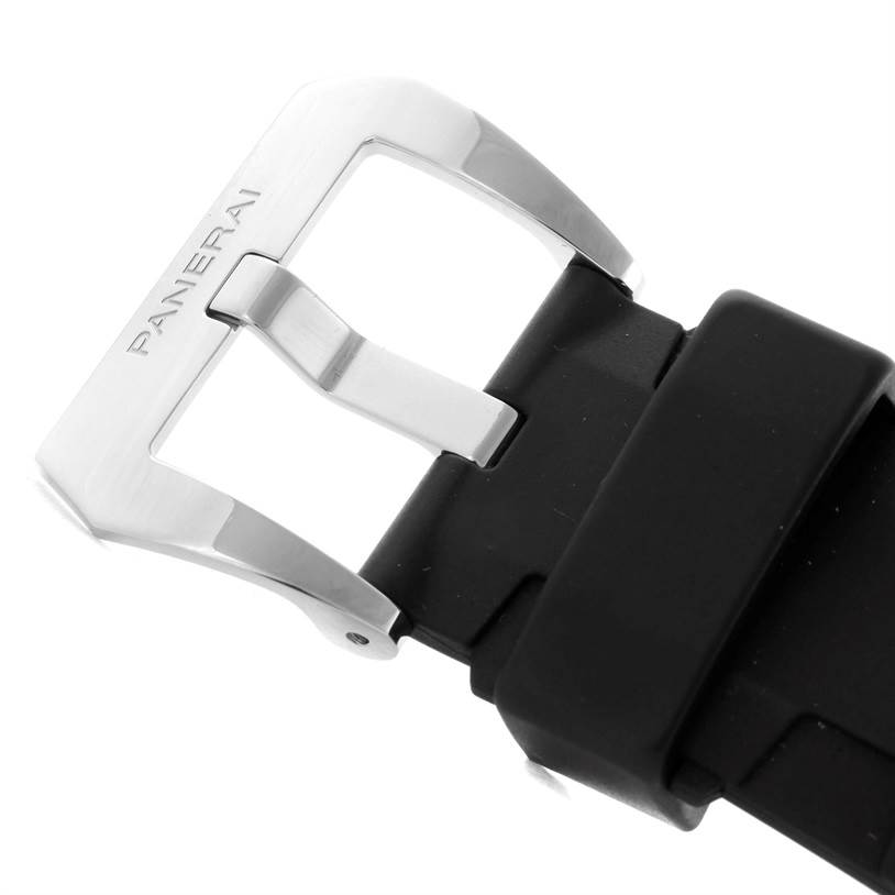 This is a close-up angle showing the metal buckle and part of the black strap of a Panerai Radiomir PAM00288 Men's Stainless Steel Black Dial PAM00288 Men's Stainless Steel Black Dial watch.
