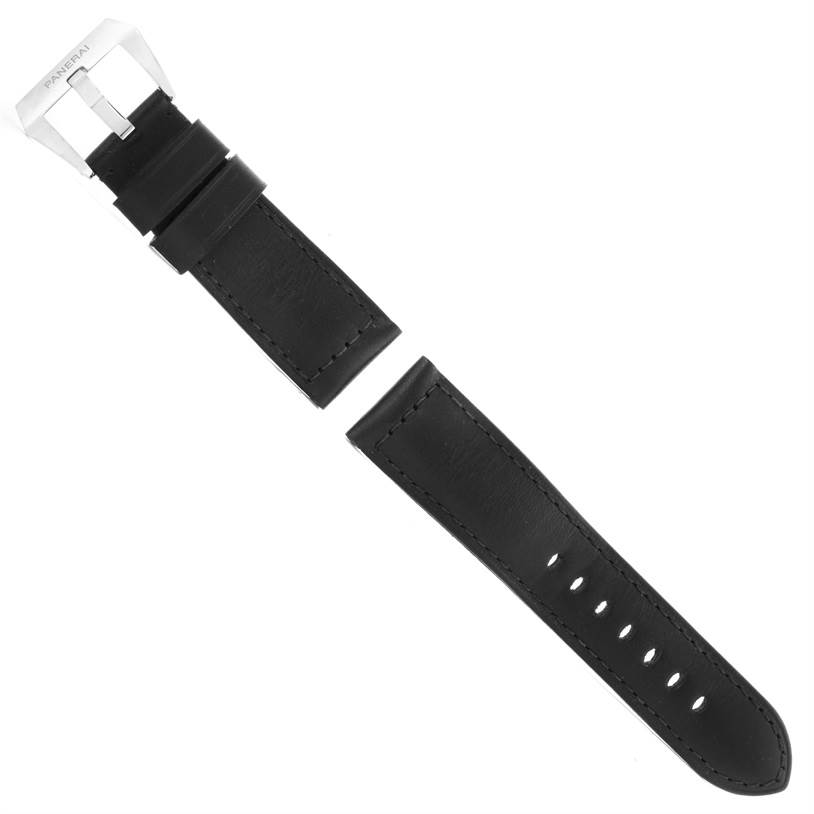 The image shows a replacement leather strap for the Panerai Luminor PAM00114 Men's Stainless Steel White Dial PAM00114 Men's Stainless Steel White Dial watch, including a buckle with the brand name.