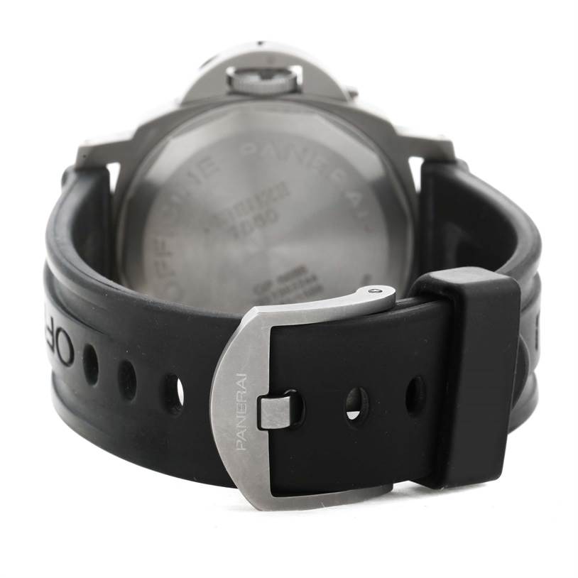 The image shows the back case and rubber strap with buckle of the Panerai Luminor PAM00055 Men
s Titanium Black Dial PAM00055 Men
s Titanium Black Dial watch.