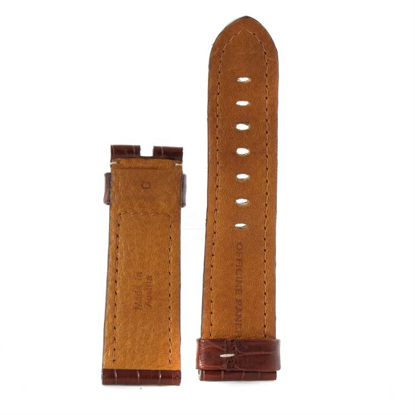 This image shows a pair of brown leather straps for a Panerai Luminor PAM00055 Men
s Titanium Black Dial PAM00055 Men
s Titanium Black Dial watch, viewed from the front.