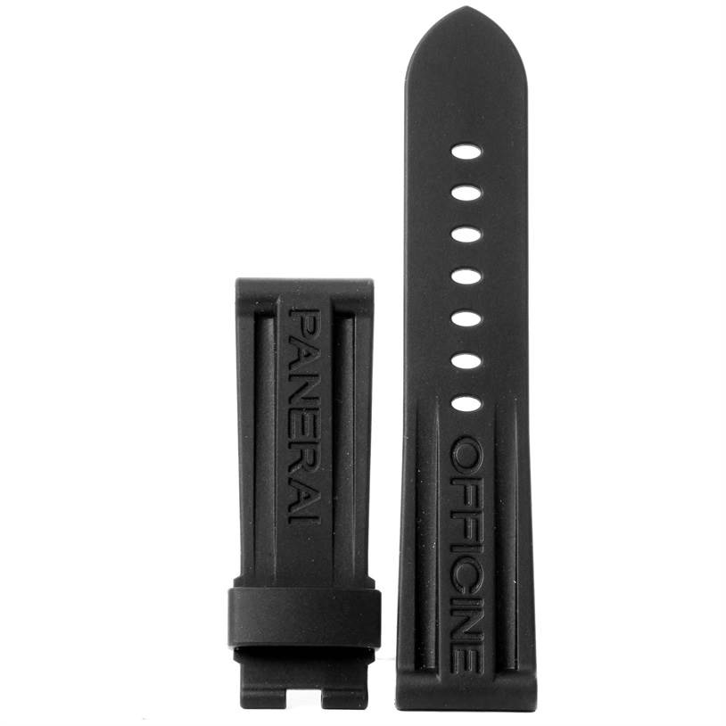 This image shows the front view of black rubber strap parts for the Luminor model by Panerai.