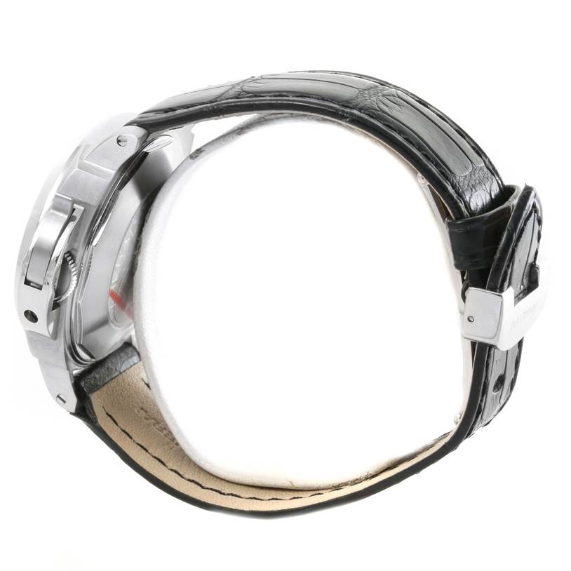 The image shows a side view of the Panerai Luminor PAM00049 Men's Stainless Steel White Dial PAM00049 Men's Stainless Steel White Dial watch, highlighting its strap, buckle, and case.