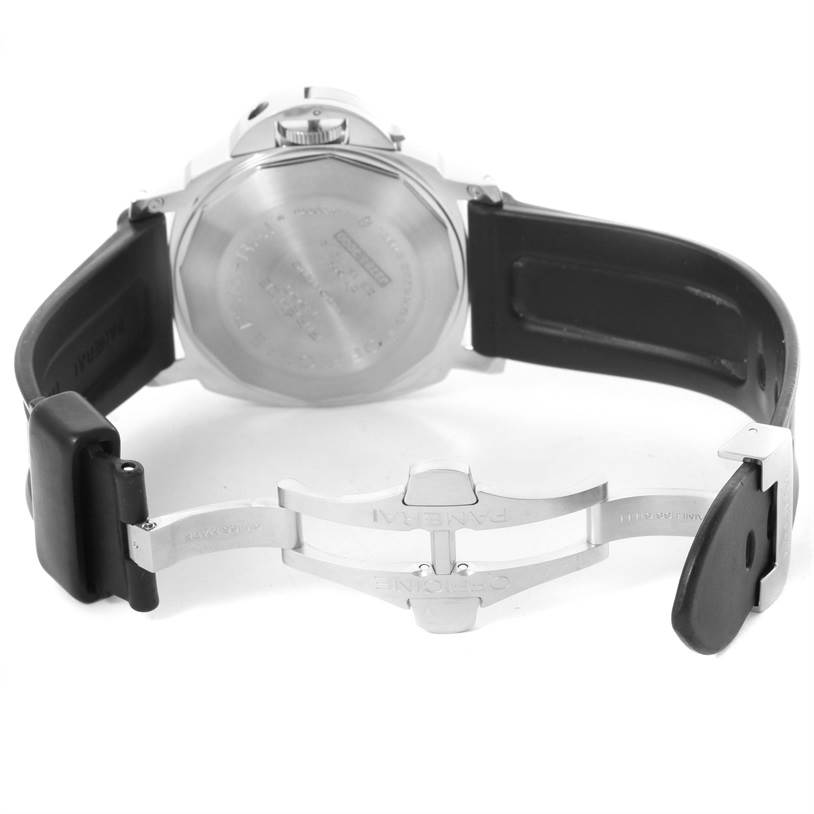 The image shows the back view of a Panerai Luminor PAM00088 Men's Stainless Steel Black Dial PAM00088 Men's Stainless Steel Black Dial watch, including its case back and opened clasp.