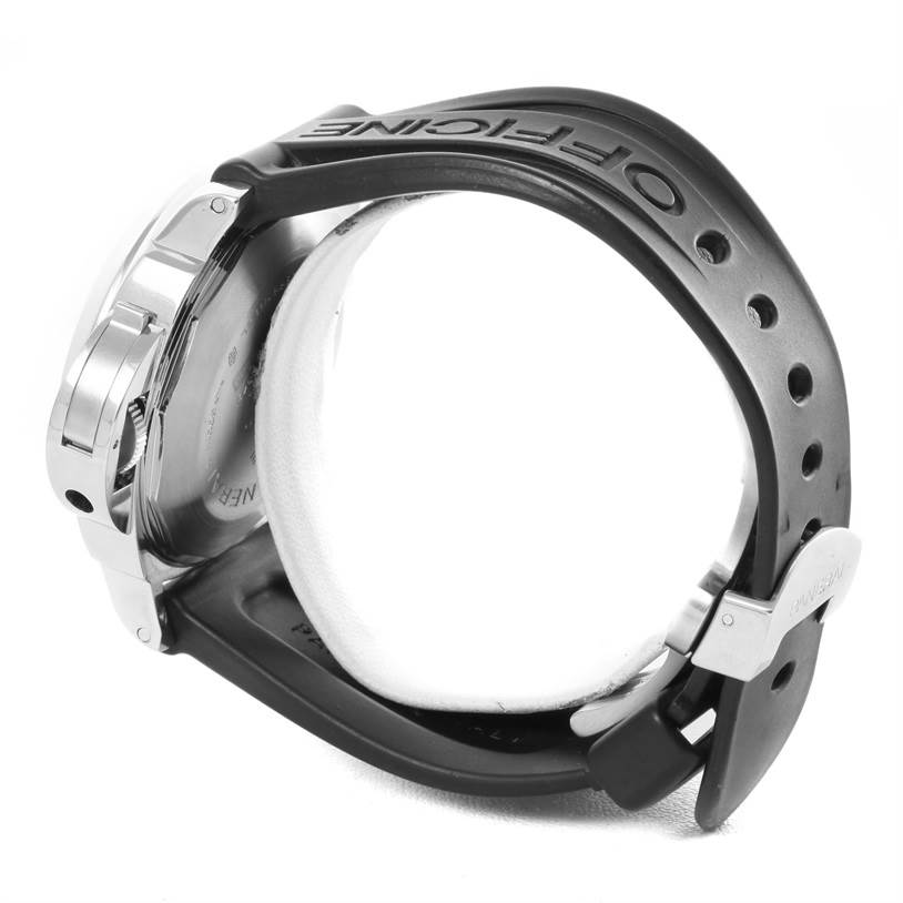 The image shows a side view of a Panerai Luminor PAM00088 Men's Stainless Steel Black Dial PAM00088 Men's Stainless Steel Black Dial watch, highlighting the case back, strap, and buckle.