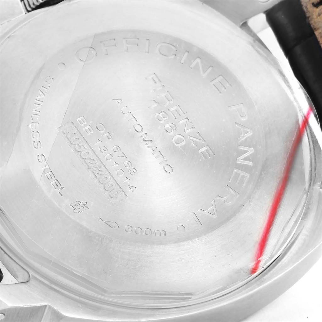 The image shows the back case of a Panerai Luminor PAM00164 Men's Stainless Steel Black Dial PAM00164 Men's Stainless Steel Black Dial watch, displaying engraved details and specifications.