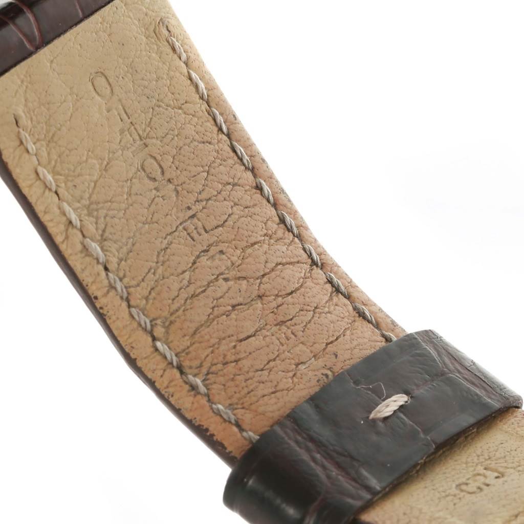 This image shows a close-up view of the strap of a Panerai Luminor PAM00090 Men's Stainless Steel Black Dial PAM00090 Men's Stainless Steel Black Dial watch, specifically focusing on the stitching and texture.