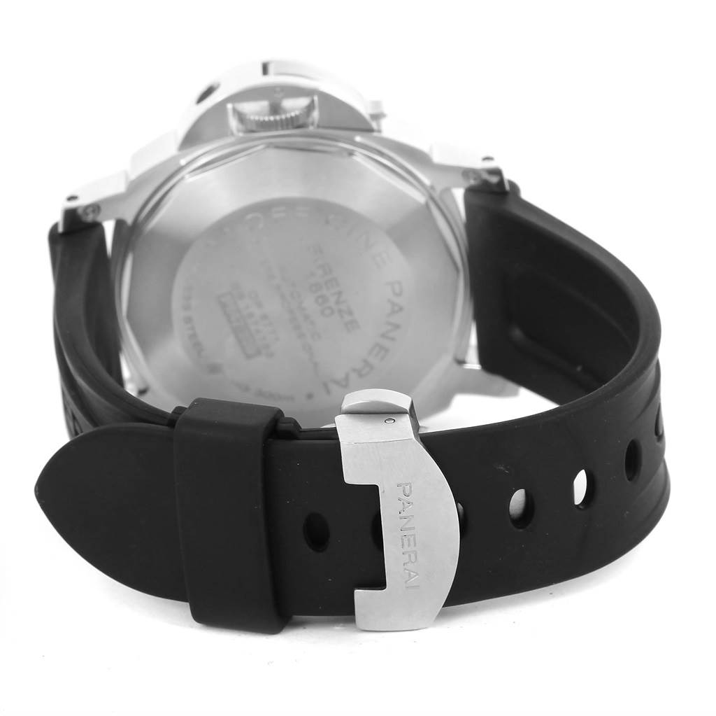 The image shows the back case and black rubber strap with buckle of the Panerai Submersible PAM00024 Men's Titanium Black Dial PAM00024 Men's Titanium Black Dial watch.