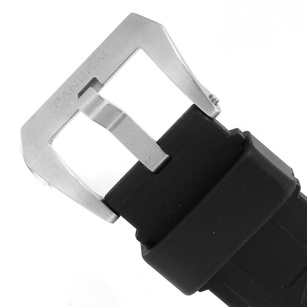 This image shows a close-up of the buckle and strap of a Panerai Luminor PAM00359 Men
s Stainless Steel Black Dial PAM00359 Men
s Stainless Steel Black Dial watch.