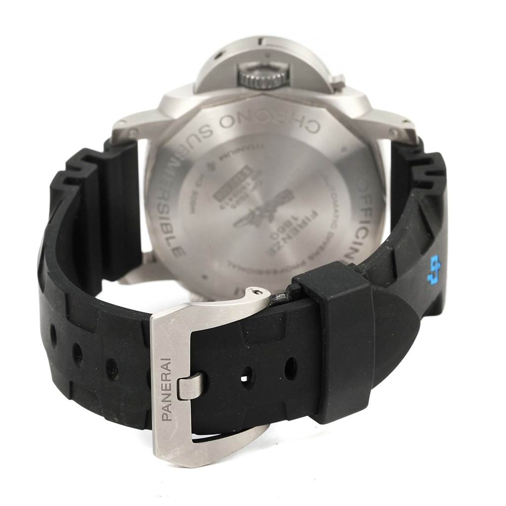 The image shows the back and strap of a Panerai Submersible PAM00615 Men's Titanium Black Dial PAM00615 Men's Titanium Black Dial watch.
