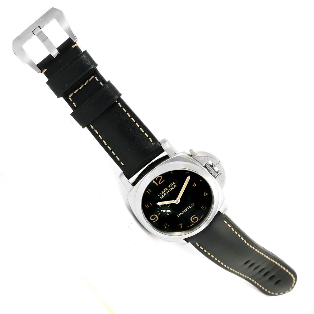 The image shows the entire Panerai Luminor PAM00359 Men
s Stainless Steel Black Dial PAM00359 Men
s Stainless Steel Black Dial watch laid flat, highlighting the watch face, strap, and buckle.