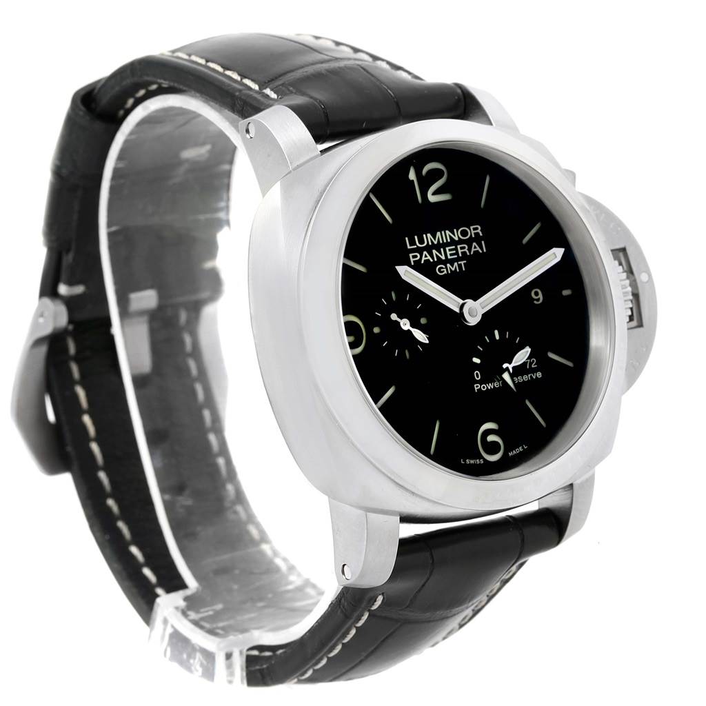 The image shows a Panerai Luminor PAM00321 Men's Stainless Steel Black Dial PAM00321 Men's Stainless Steel Black Dial watch at an angled side view, displaying the dial, case, strap, and crown.