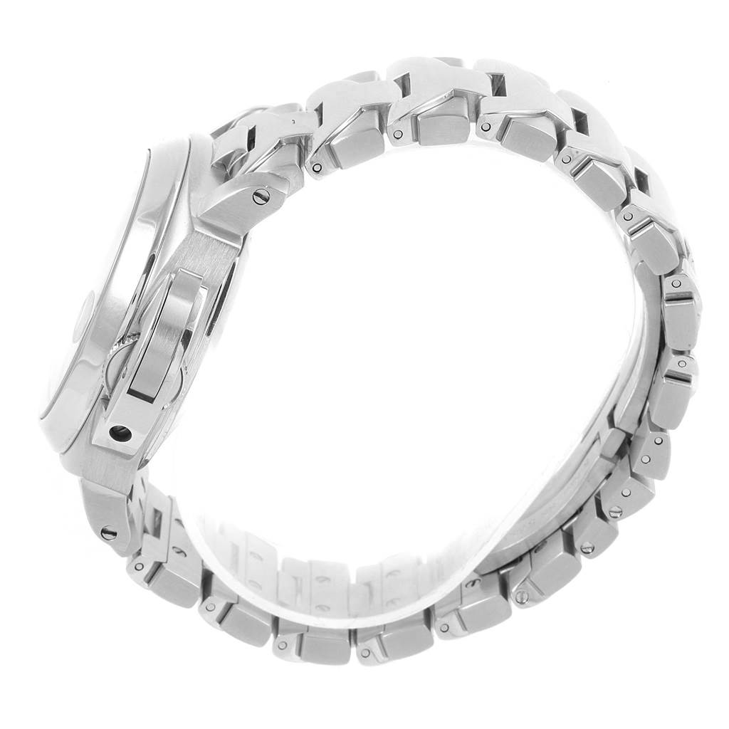 The image shows a side view of the Panerai Luminor PAM00126 Men's Stainless Steel Black Dial PAM00126 Men's Stainless Steel Black Dial watch, highlighting its metal case and linked bracelet.