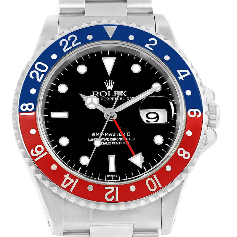 Rolex GMT Master II Pepsi Bezel Mens Watch 16710 Box Papers SwissWatchExpo