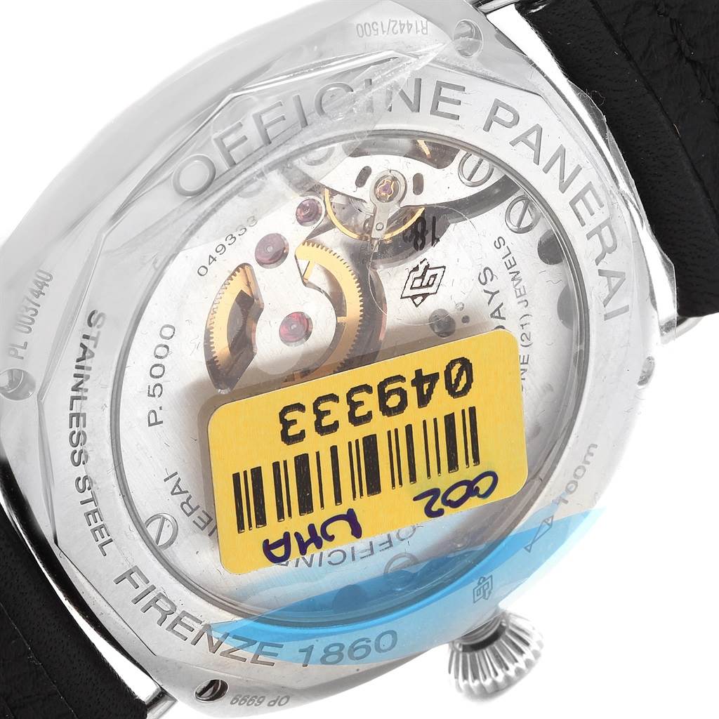 The image shows the back casing and movement of a Panerai Radiomir PAM00610 Men's Stainless Steel Black Dial PAM00610 Men's Stainless Steel Black Dial watch.