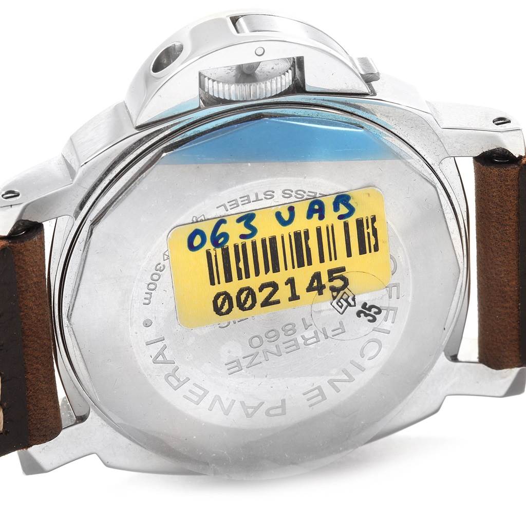 The image shows the back view of a Panerai Luminor PAM01088 Men's Stainless Steel Black Dial PAM01088 Men's Stainless Steel Black Dial watch, highlighting the case back, crown guard, and strap ends.