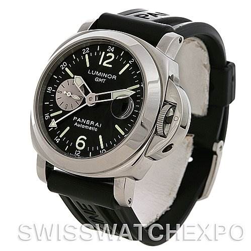 The watch shown is a Panerai Luminor PAM88 OR PAM 88 OR PAM 00088 Men's Stainless Steel Black Dial PAM88 OR PAM 88 OR PAM 00088 Men's Stainless Steel Black Dial model viewed from a three-quarter angle, displaying its face, bezel, and part of the strap.