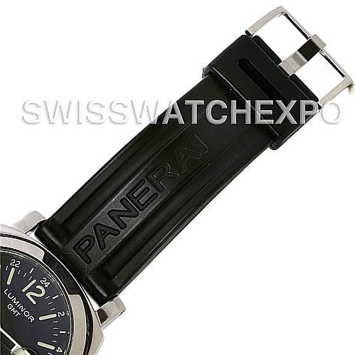 The image shows the strap and partial dial of a Panerai Luminor PAM88 OR PAM 88 OR PAM 00088 Men's Stainless Steel Black Dial PAM88 OR PAM 88 OR PAM 00088 Men's Stainless Steel Black Dial watch from an angled top-down view.