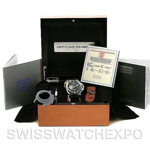 The image shows a Panerai Luminor PAM88 OR PAM 88 OR PAM 00088 Men's Stainless Steel Black Dial PAM88 OR PAM 88 OR PAM 00088 Men's Stainless Steel Black Dial watch, its case, tools, warranty card, manuals, and an additional strap displayed frontally.