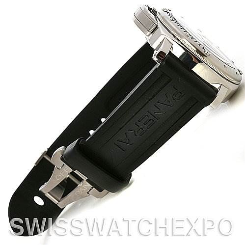 The image shows a side view of the Panerai Submersible PAM24 OR PAM 24 OR PAM 00024 Men's Stainless Steel Black Dial PAM24 OR PAM 24 OR PAM 00024 Men's Stainless Steel Black Dial watch, focusing on the case and black rubber strap.