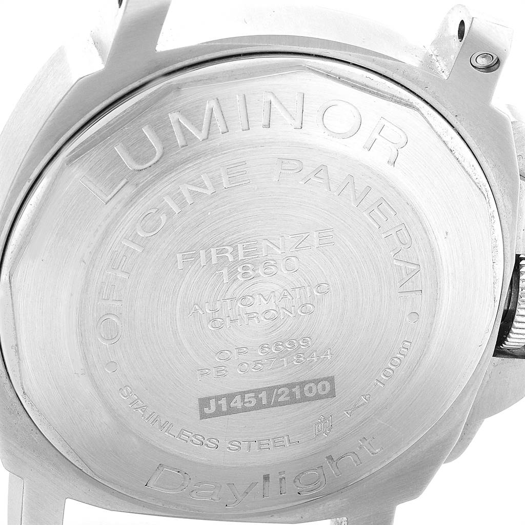 The image shows the back of a Panerai Luminor PAM00250 Men's Stainless Steel Black Dial PAM00250 Men's Stainless Steel Black Dial watch, displaying engraved details and the model identification.