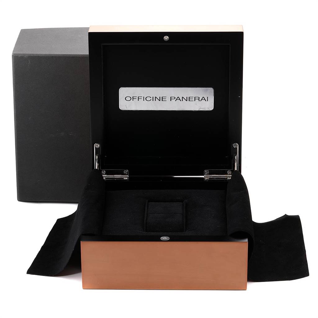The image shows an open case for a Panerai Luminor PAM00320 Men's Stainless Steel Black Dial PAM00320 Men's Stainless Steel Black Dial model watch, with "Officine Panerai" written inside.
