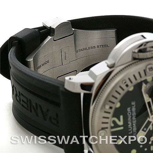 The image shows a close-up of the buckle, strap, and part of the dial of the Panerai Submersible PAM00024 Men's Stainless Steel Black Dial PAM00024 Men's Stainless Steel Black Dial watch.