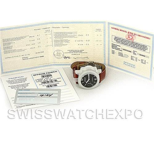 The image shows a Panerai Luminor PAM00048 Men
s Stainless Steel Black Dial PAM00048 Men
s Stainless Steel Black Dial watch with its original packaging and documentation, photographed from an above angle.