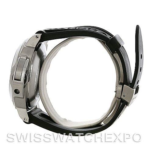 The image shows a side view of a Panerai Luminor PAM164 Men
s Stainless Steel Black Dial PAM164 Men
s Stainless Steel Black Dial watch, highlighting the casing, strap, and buckle.