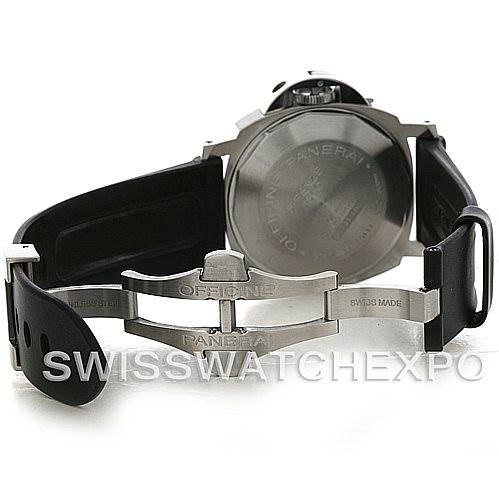 The image shows the back view and clasp of a Panerai Luminor PAM164 Men
s Stainless Steel Black Dial PAM164 Men
s Stainless Steel Black Dial watch.