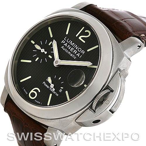The image shows a Panerai Luminor PAM241 Men
s Stainless Steel Black Dial PAM241 Men
s Stainless Steel Black Dial watch at a slight angle, highlighting the case, dial, crown guard, and part of the strap.