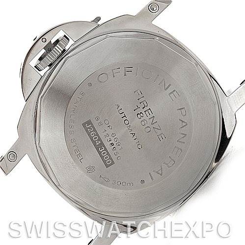 The image shows the back case of a Panerai Luminor PAM00088 Men
s Stainless Steel Black Dial PAM00088 Men
s Stainless Steel Black Dial watch, including engravings with model details and markings.