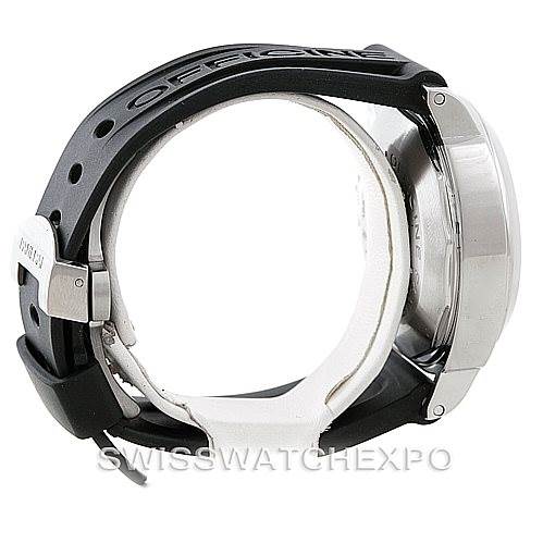 The image shows the side view of a Panerai Luminor PAM00090 Men's Stainless Steel Black Dial PAM00090 Men's Stainless Steel Black Dial watch, highlighting the case and black rubber strap with the buckle.