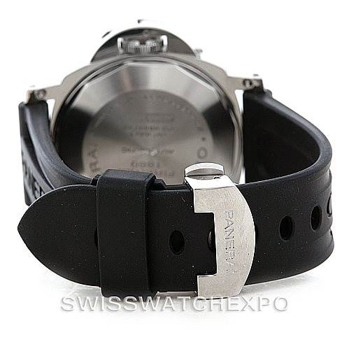 The image shows the back view of a Panerai Luminor PAM00090 Men's Stainless Steel Black Dial PAM00090 Men's Stainless Steel Black Dial watch, focusing on the buckle and rubber strap.
