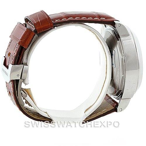 The image shows a side view of a Panerai Luminor PAM00088 Men's Stainless Steel Black Dial PAM00088 Men's Stainless Steel Black Dial watch, highlighting the brown leather strap and stainless steel case.