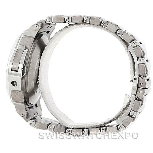 The image shows a side view of the Panerai Luminor PAM00171 Men's Titanium Black Dial PAM00171 Men's Titanium Black Dial watch, highlighting the metal bracelet and the case profile with the crown guard.